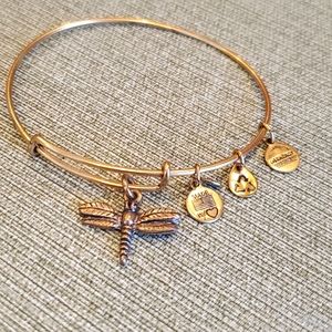 Alex and Ani Dragonfly Gold Charm Bracelet adjustable Bangle boho glam